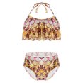 thumbnail image 1 of TiaoBug Girls 2 Pcs Mermaid Bikini Sets Shiny Halter Ruffles Crop Top with Triangle Brief Bathing Suit Tankini Light Brown A 130, 1 of 5
