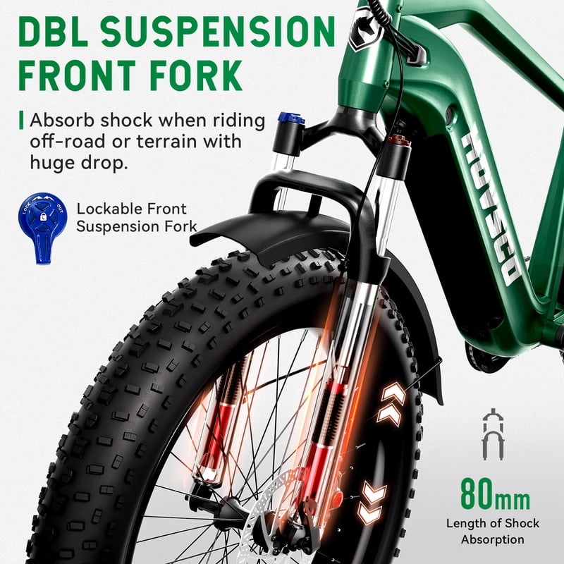 HOVSCO HovAlpha 26" Fat Tire Electric Bike, 750W Electric Mountain Bike for Adults, 48V/20AH Samsung/LG Battery, APP Control, UL2849, Classical Green