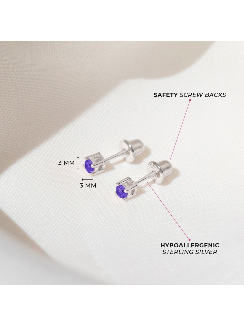 925 Sterling Silver 3mm CZ Round Screw Back Earrings for Infants &Toddlers