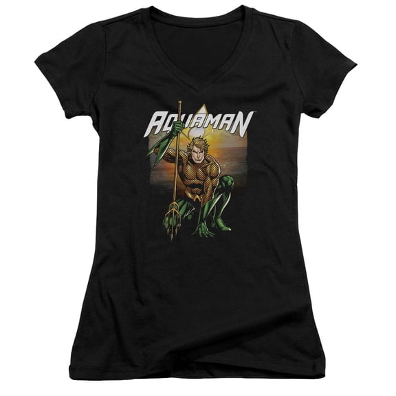 JLA Justice League Beach Sunset Junior Women's T-Shirt V-Neck Black