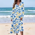 thumbnail image 2 of WTOBBY Women's Long Sleeve Casual Floral Print V-Neck Waist Long Dress Flowy Maxi Style with Adjustable Tie Versatile Print for Seasonal Outings Lightweight Fabric,Sky Blue XL, 2 of 4