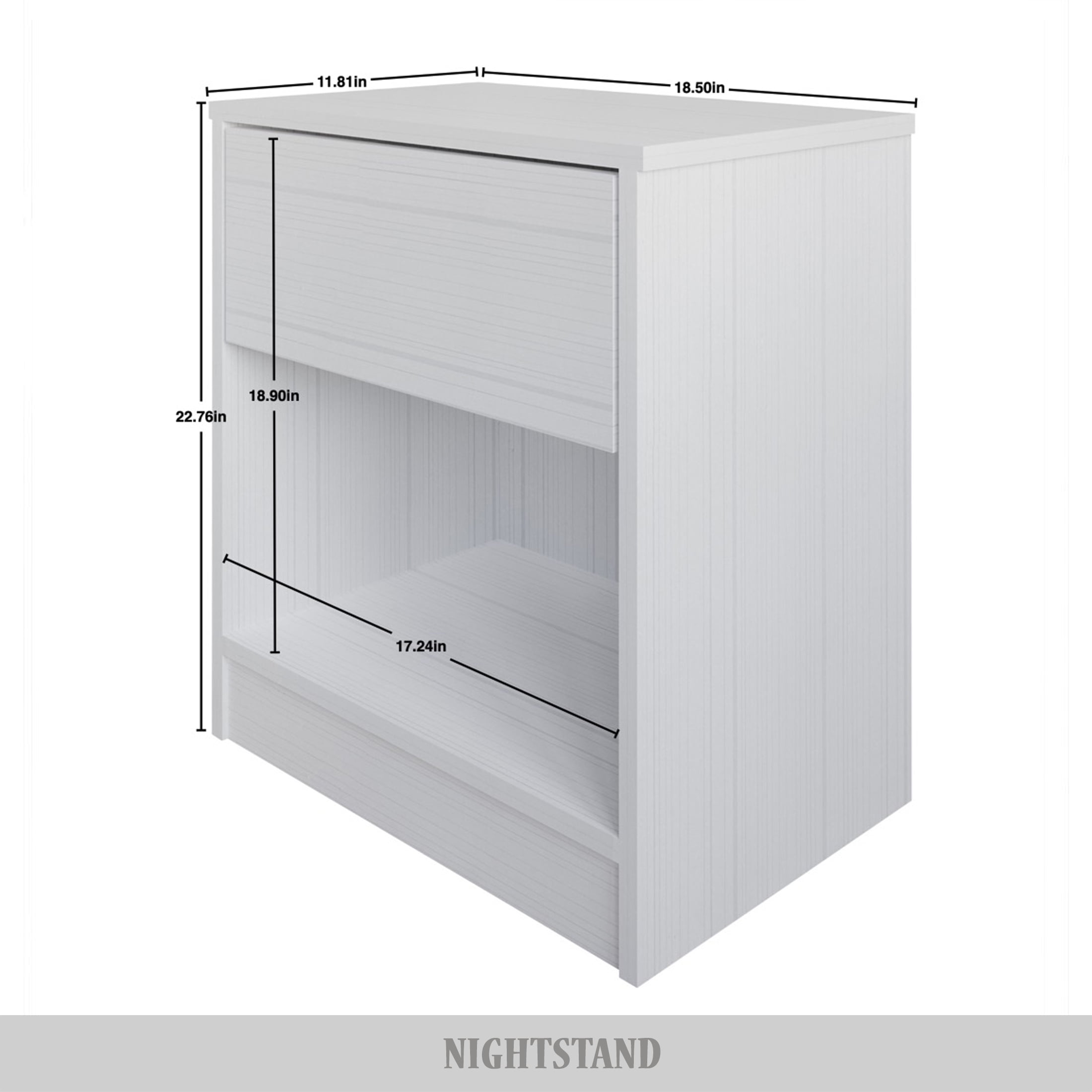 Castle Place Minimalist Nightstand with 1 Drawer, White