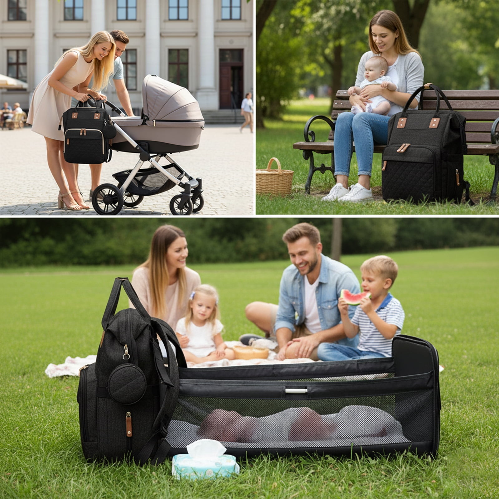 Oioane Baby Diaper Bag with Changing Station, Multifunctional Portable Backpack with USB Charging Port for Travel, Black