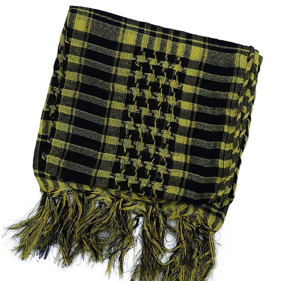 Yellow Scarf Arab Plaid Fringe Lightweight Scarf Cotton Head Neck Scarf with Tassel for Outdoor Camping Accessory Unisex