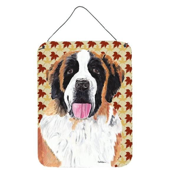 Saint Bernard Fall Leaves Portrait Wall or Door Hanging Prints