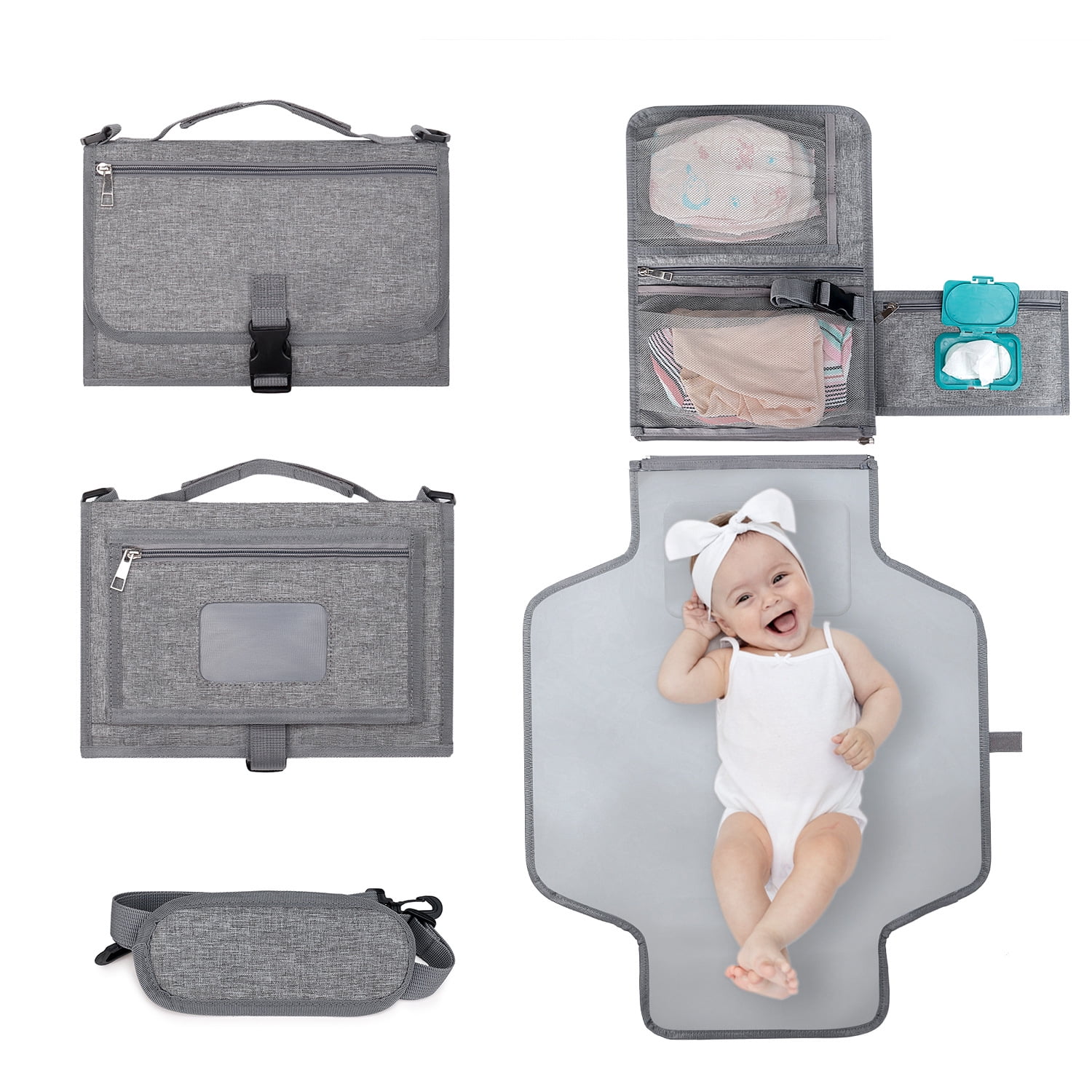 SPEKSEE Portable Diaper Changing Pad - Outdoor Travel Foldable Waterproof Diaper Bag with Shoulder Strap and Wet Wipes Pocket