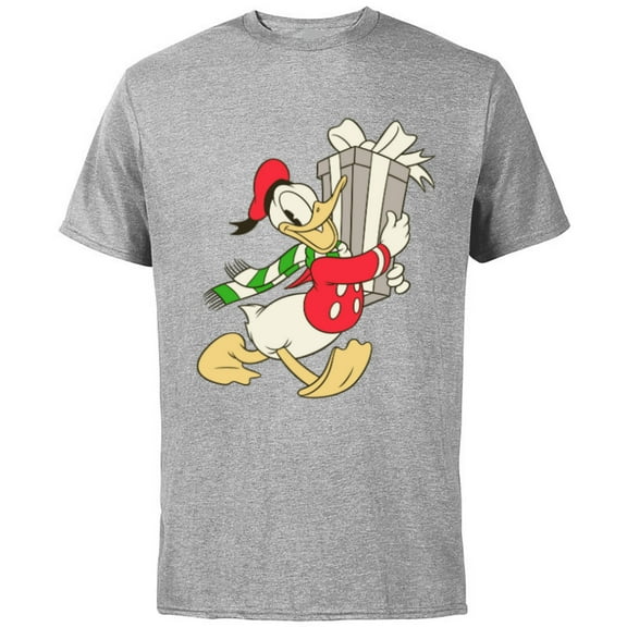 Disney Vintage Donald Duck with Holiday Present - Short Sleeve Cotton T-Shirt for Adults - Customized-Athletic Heather