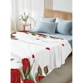 thumbnail image 4 of Red Roses Valentine's Day Queen Size Flat Sheet, Wrinkleproof & Fadeproof Cooling Flat Bed Sheet Only, Spring Floral Farmhouse Breathable Soft Bedding Top Sheets 90 x 102 Inches, 4 of 8