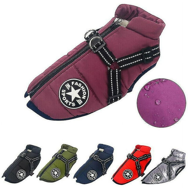 Snow & Wind Resistant Dog Winter Coat, Purple, XL, with Reflective Strips for Night Safety