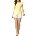 thumbnail image 2 of INSPIRE CHIC Mother's Day Women's Gingham Tops Square Neck Ruffle Cap Sleeves Summer Blouse M Yellow, 2 of 6