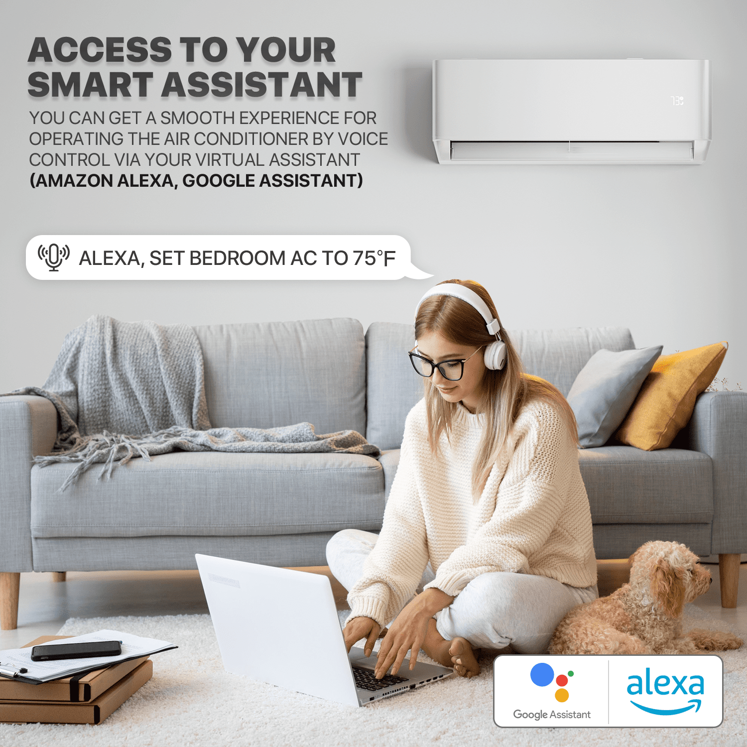 mollie 9,000 BTU 23 SEER2 Ductless Mini-Split Heat Pump Air Conditioner, Cools Up to 400 Sq.Ft., 115V WIFI AC Unit with Pre-Charged Condenser, 4-in-1 Filter & Remote Control