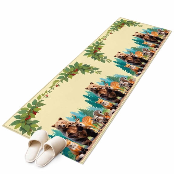 Area Rugs 2x6, Cartoon Bear Deer Fox Squirrel Non Slip Washable Rug Indoor Carpet Soft Floor Rugs for Home Living Room Bedroom Dining Room Office