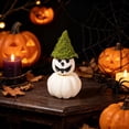 thumbnail image 5 of Mini Halloween Witch Hat Pumpkin Ornament Realistic Grinning Fake Foam Pumpkin Decor for Dining Table Fireplace Mantel Shelf Cabinet Holiday Fall Party Centerpiece, Halloween, Green, Style C, 5 of 6