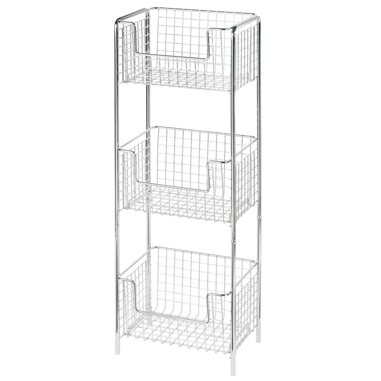 mDesign Steel Freestanding 3-Tier Storage Organizer Tower with Baskets - Black