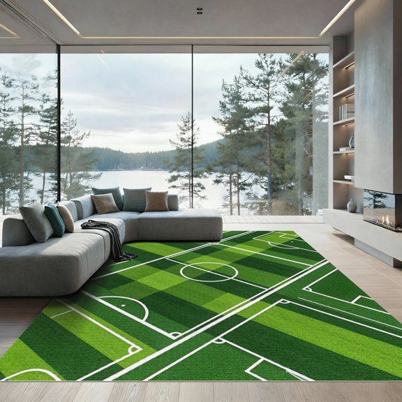 ODIKA 4' x 6' Machine Washable Non-Slip Area Rug, graphic geometric High Traffic Rug, Green, 1004089