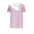 thumbnail image 4 of HOMBOM Pink Women Shirts Striped Casual V Neck Short Sleeve Asymmetrical Collar Lapel T-shirt S, 4 of 5