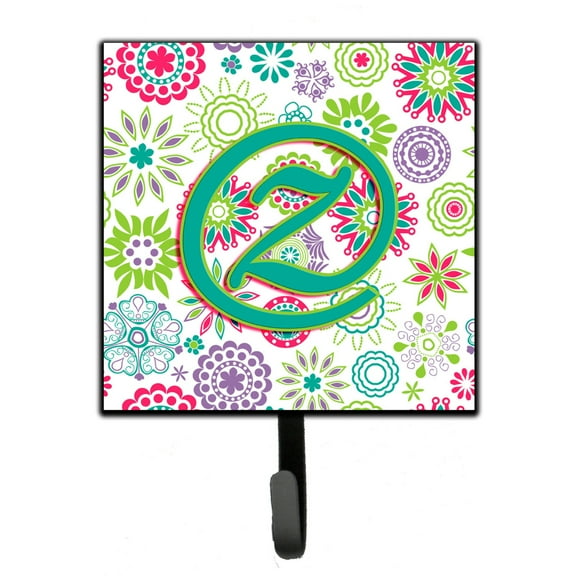 Letter Z Flowers Pink Teal Green Initial Leash or Key Holder