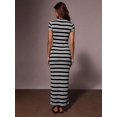 thumbnail image 2 of Womens Black Striped Casual Short Sleeve Round Neck Maxi Dress, 2 of 5