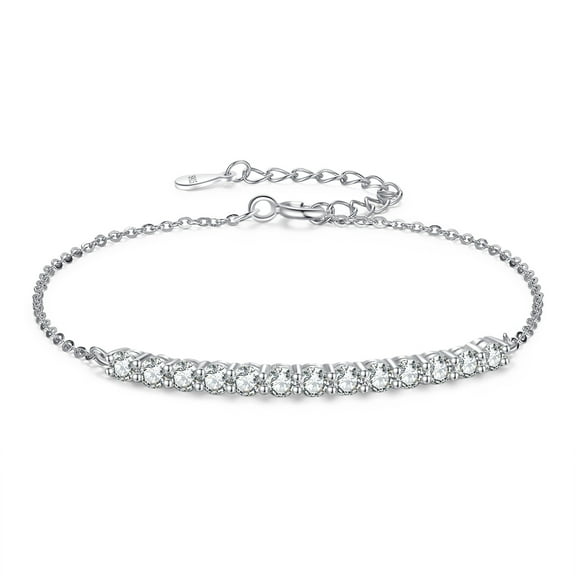 Timorina Curved Bar 1.3CT Moissanite Bracelet in 18K White Gold over Silver
