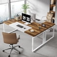 thumbnail image 5 of Tribesigns 63-Inch Computer Desk, Oak Karo and White Home Office Desk with Sturdy Iron Legs, Modern Executive Writing Table for Workstation (Only Table), 5 of 5