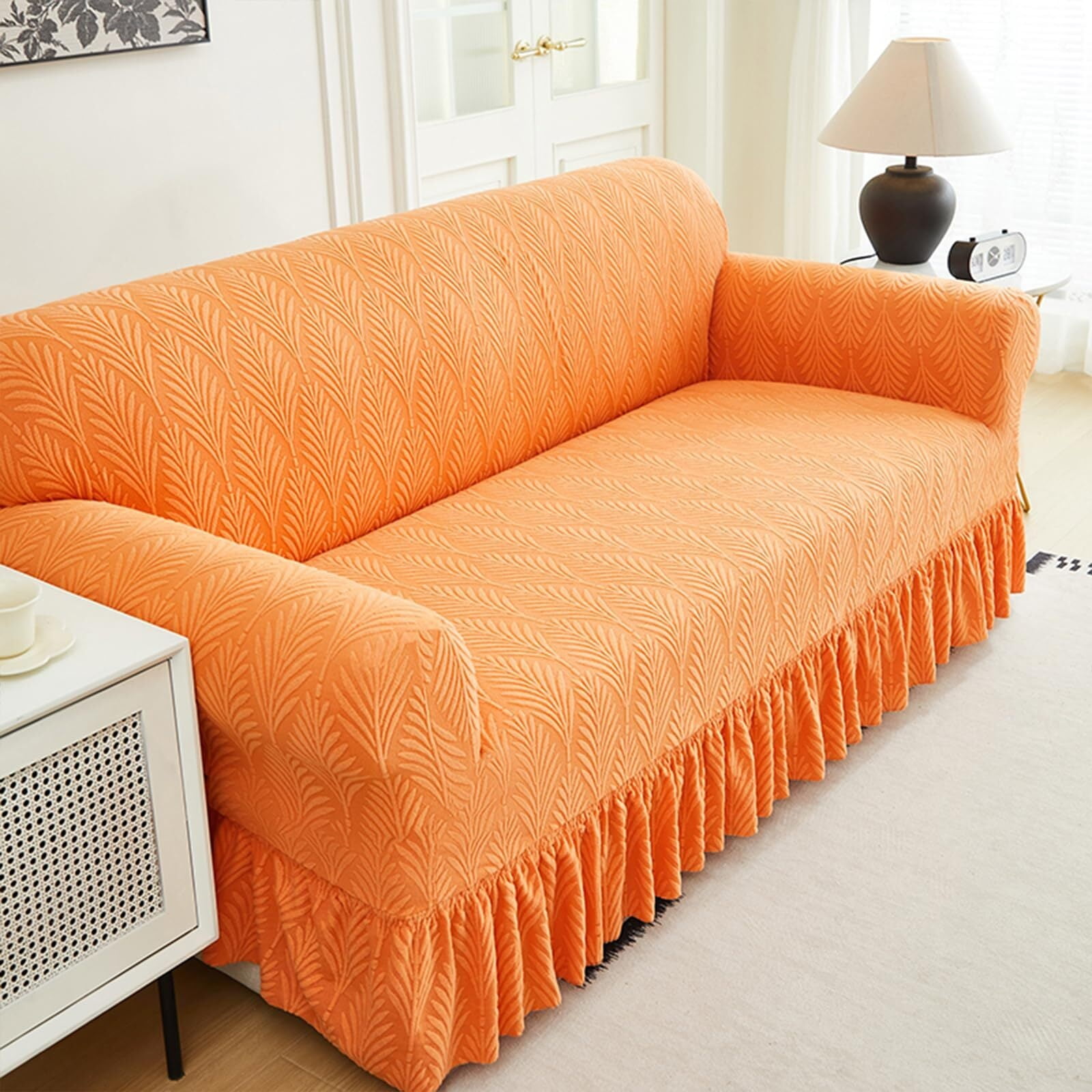LKJYER Stretch Sofa Couch Slipcover with Skirt, Non-Slip Jacquard Universal Soft Sofa Cover with Elastic Bottom, Pet Proof Washable Breathable Furniture Protector for Living Room,