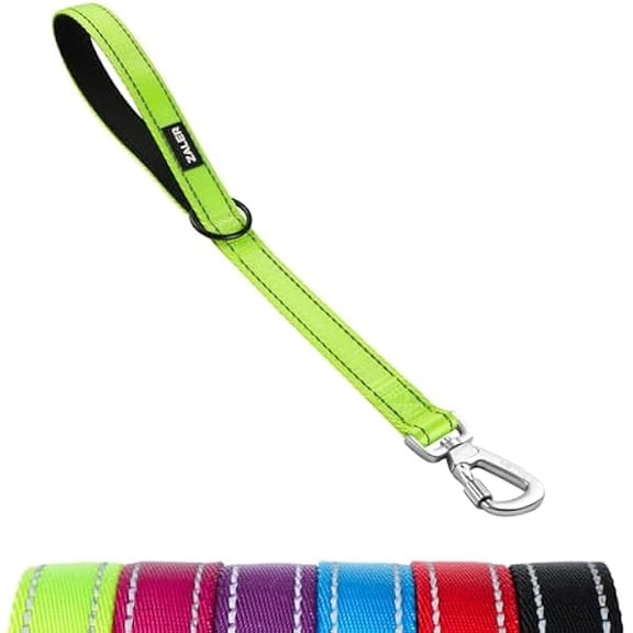 Eryueer Short Dog Leash, 18 Inches Traffic Leashes for Dogs, Nylon Reflective Dog Lead with Padded Handle, Heavy Duty Pet Leash with Carabiner Clip for Large and Medium Dogs (18" Green)