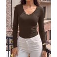 thumbnail image 3 of BTFBM Lace Deep V Neck Fitted Long Sleeve Shirts for Women | Womens Fall Fashion, Casual T Shirt, Base Layer, Basic Undershirts, Slim Fit Going Out Tops, Date Night Out Outfits, 3 of 9