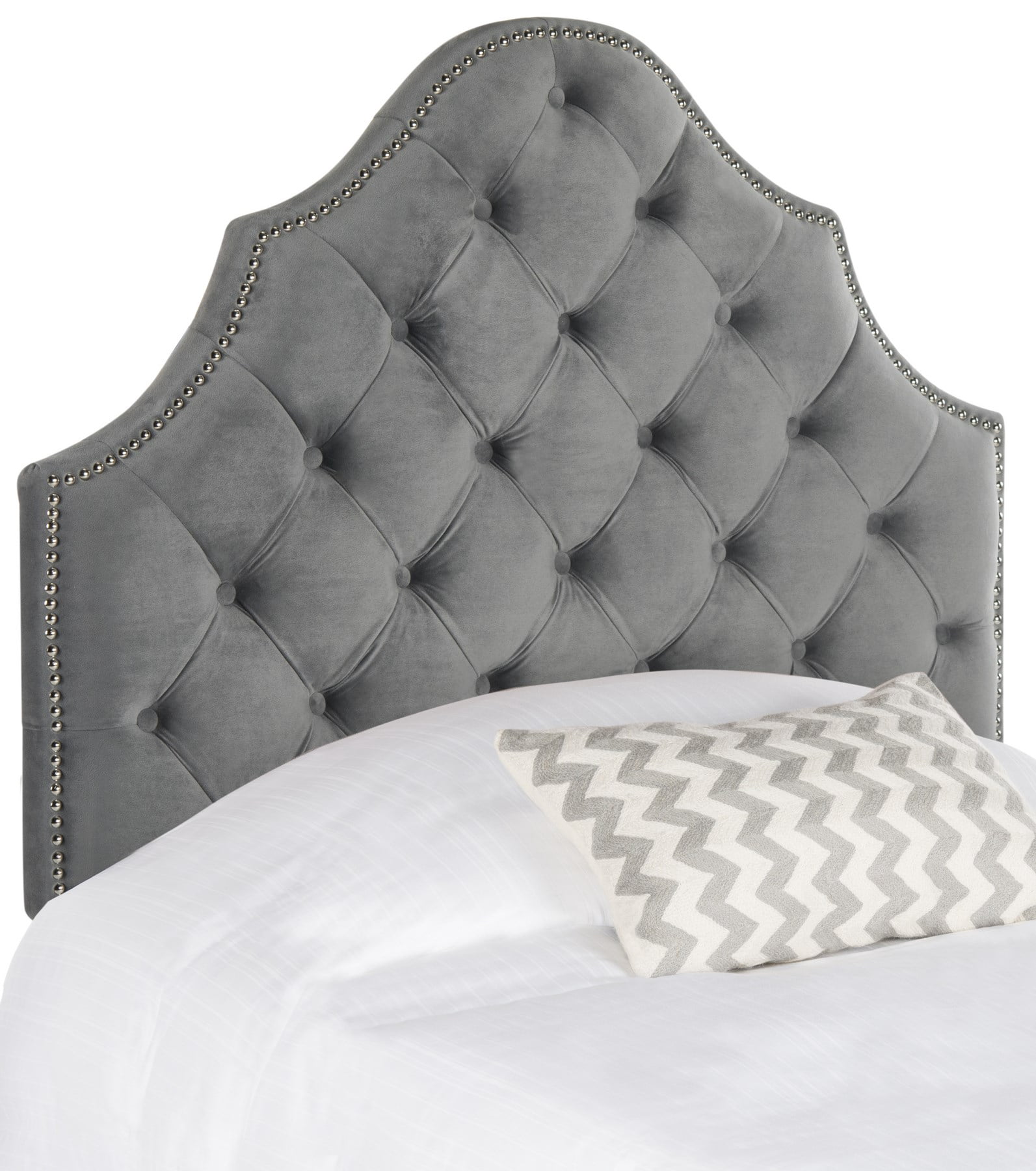 SAFAVIEH Arebelle Rustic Glam Tufted Headboard with Nail Heads, Twin, Pewter