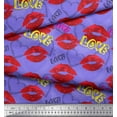 thumbnail image 3 of Soimoi Purple Cotton Voile Fabric Text,Lips & Heart Print Fabric by the Yard 56 Inch Wide, 3 of 3