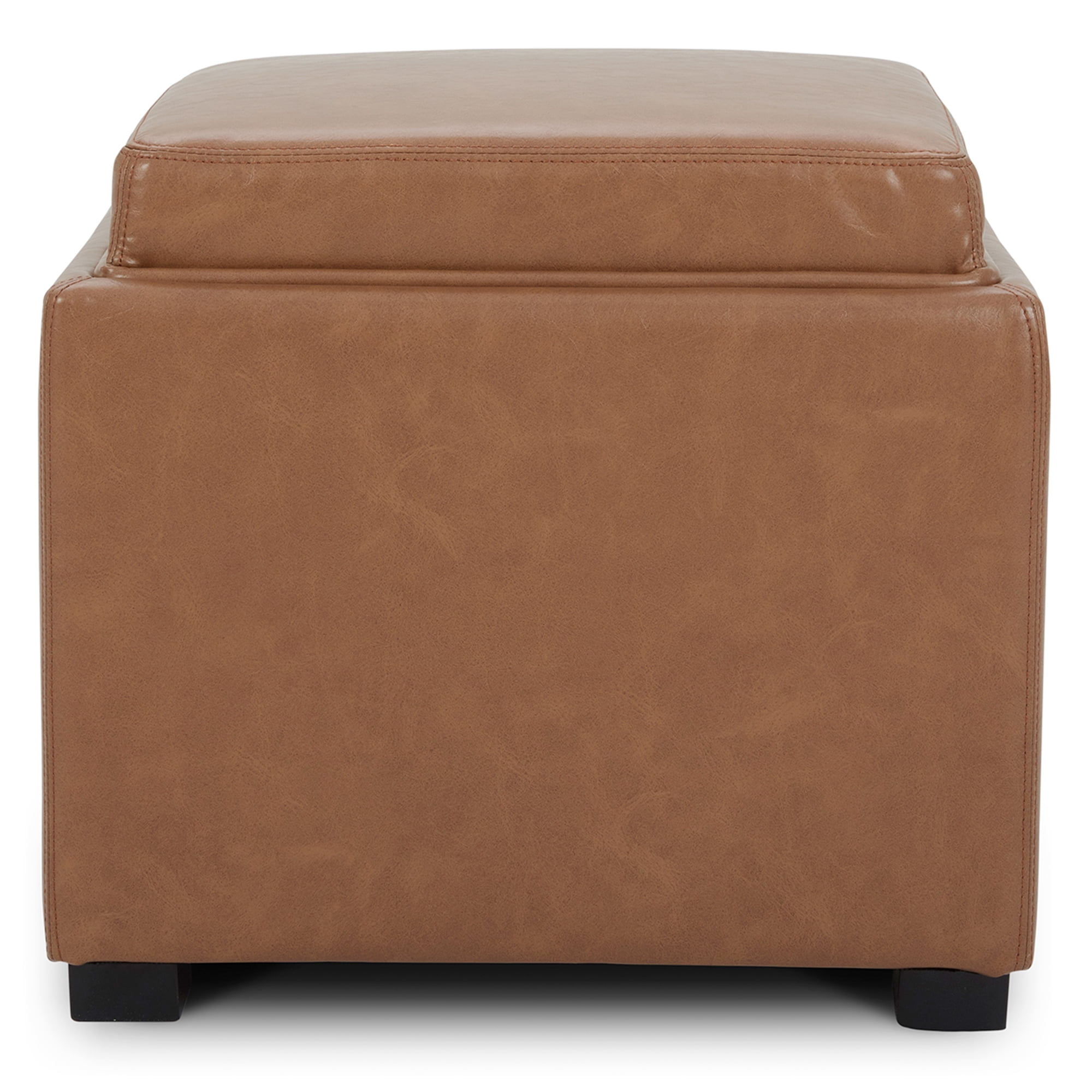 CHITA Faux Leather Storage Stool Ottoman, Foot Rest Stool Seat, Saddle Brown