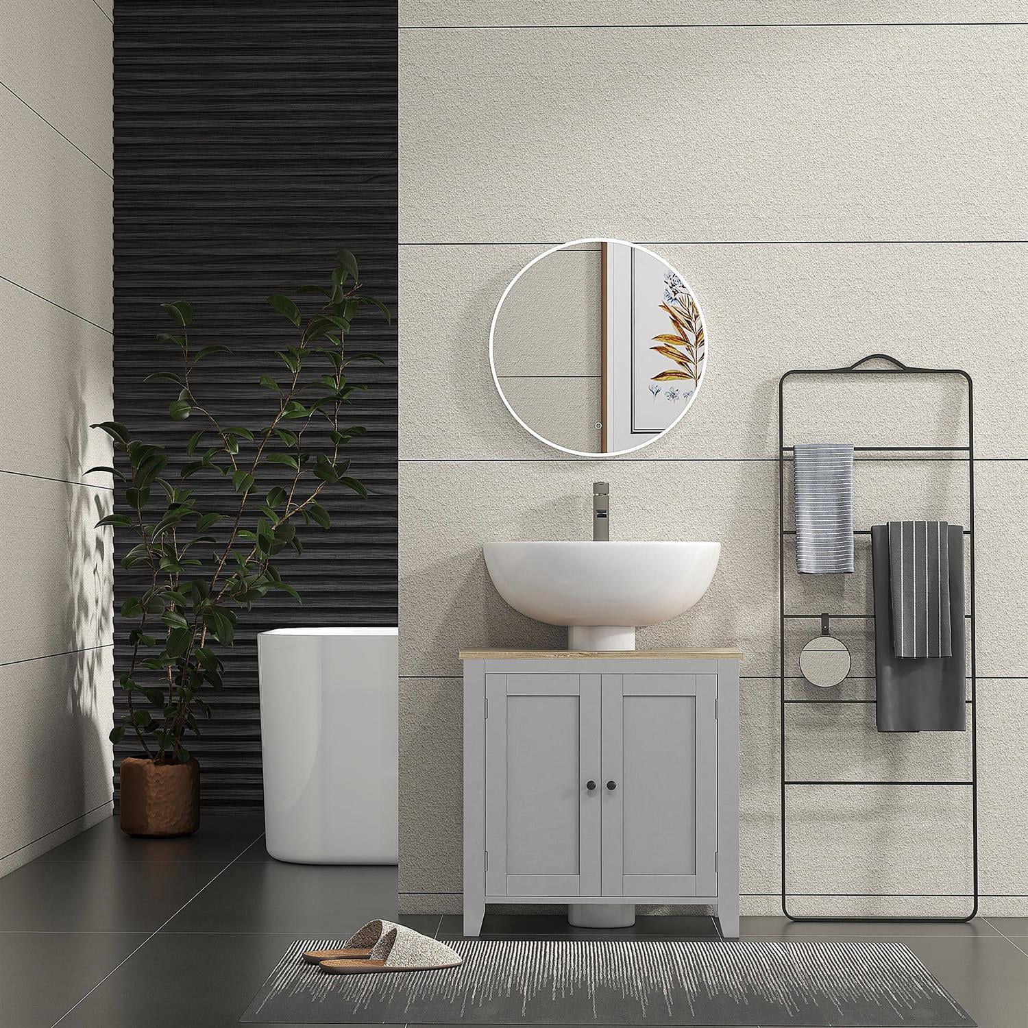 Demi Bonn 23" Modern Bathroom Vanities with U-Shaped Cut-Out Pedestal Sink Cabinet, Adjustable Shelf Stone Countertops, Gray