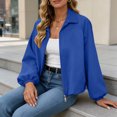 thumbnail image 4 of Xinoom Women Zip Up Cropped Bomber Jacket, Point Collar Long Sleeve Balloon Cuffs Loose Casual Outer Coat, Lightweight Streetwear Outerwear Navy,M, 4 of 7