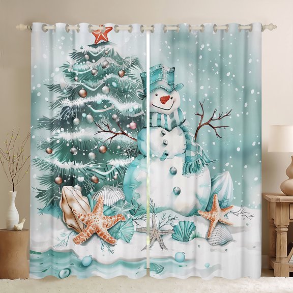 Castle Fairy Teens Children Kawaii Xmas Snowman Black Out Curtains,Sea Starfish Seashell Curtains Pack Of 2 (42X63 Each),Merry Christmas Bedroom Curtains,Super Cozy Room Decor