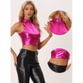 thumbnail image 2 of Top corto metálico Allegra K para mujer cuello falso cremallera frontal sin mangas Holográfico Rosa Caliente XL, 2 of 6