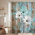thumbnail image 3 of Farmhouse Flower Floral Shower Curtain, Rustic Teal Turquoise Daisy Shower Curtain Set, Country Blue Wild Garden Plant Fabric Shower Curtain with Hooks, Surreal Bathroom Curtain, 36x70inch, 3 of 6