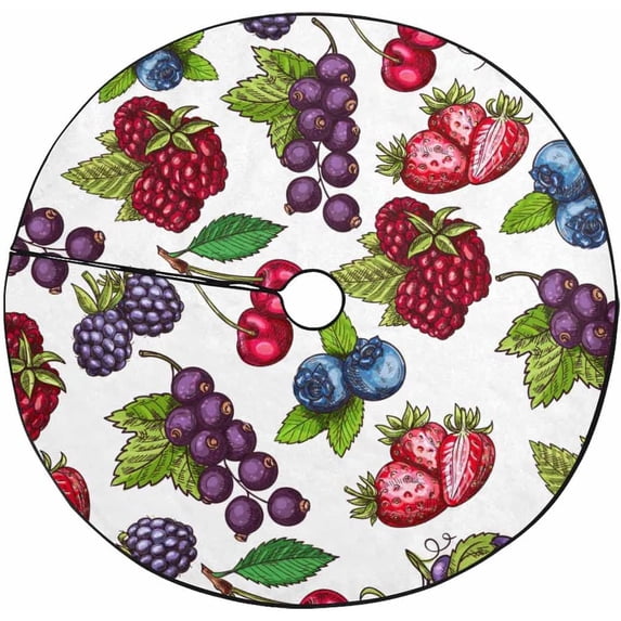 FMSHPON Berries Pattern Xmas Christmas Tree Skirt Stand Mat for Holiday Party Decoration Indoor Outdoor 36 inches