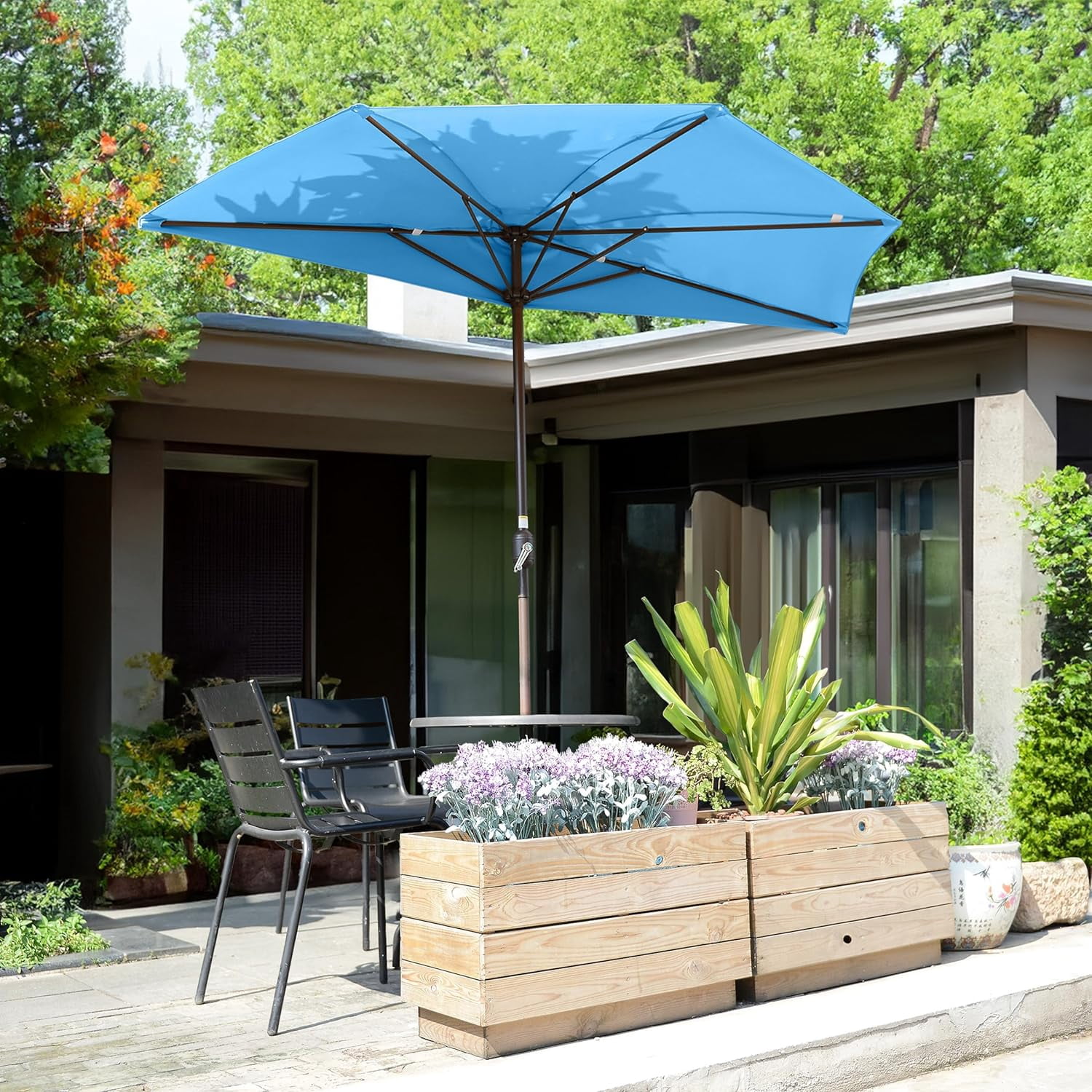 Joqmia Patio Half  Umbrella Replacement Canopy Cover - 9FT Half Umbrella Outdoor Patio Canopy with Easy Hand Crank - Condo, Townhouse, or Balcony Furniture(Blue,1pc)