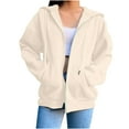thumbnail image 1 of moda de las mujeres casual color sólido sudadera otoño/invierno manga larga bolsillo cardigan chaqueta cremallera sudadera con capucha abrigo beige/l, 1 of 6