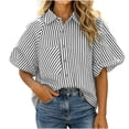 thumbnail image 2 of Dpjklzsn Women's Striped Button Down Shirt, Short Sleeve Collared Loose Fit Blouse with Front Pocket, 2 of 6