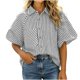 thumbnail image 2 of Neewe Womens Summer Striped Comfy Cardigans Batwing Short Sleeve Lightweight Button Lapel Collar Casual Tops, 2 of 6