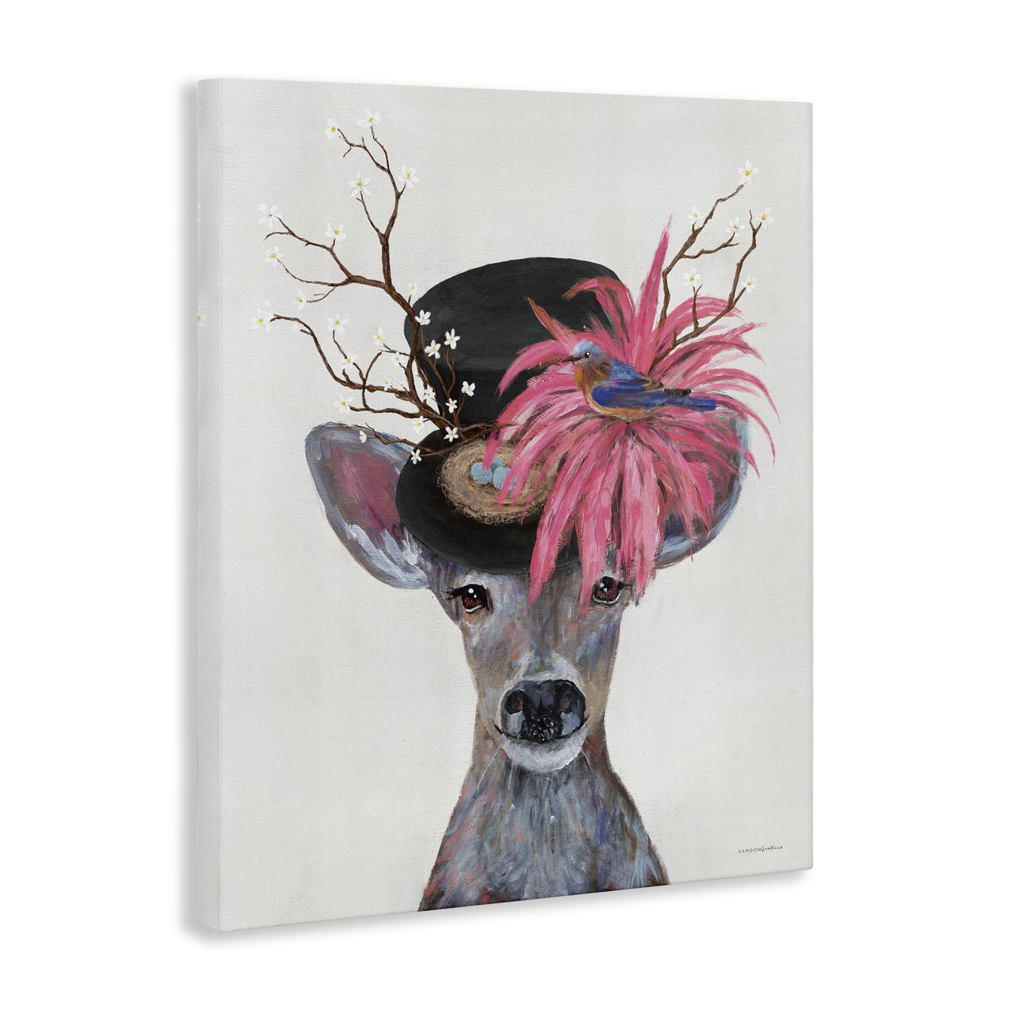 Stupell Industries Deer with Vintage Hat Animals & Insects Painting Gallery Wrapped Canvas Art Print Wall Art, 30 x 40