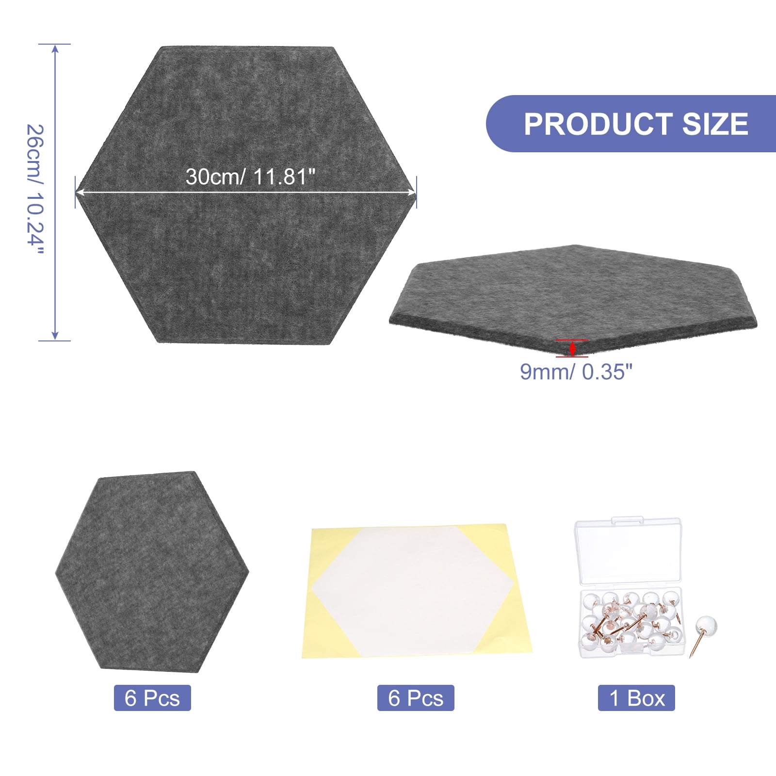 Hexagon Acoustic Panels B1 Fireproof Soundproof Foam Panels with 30 Push Pins(Deep Gray)