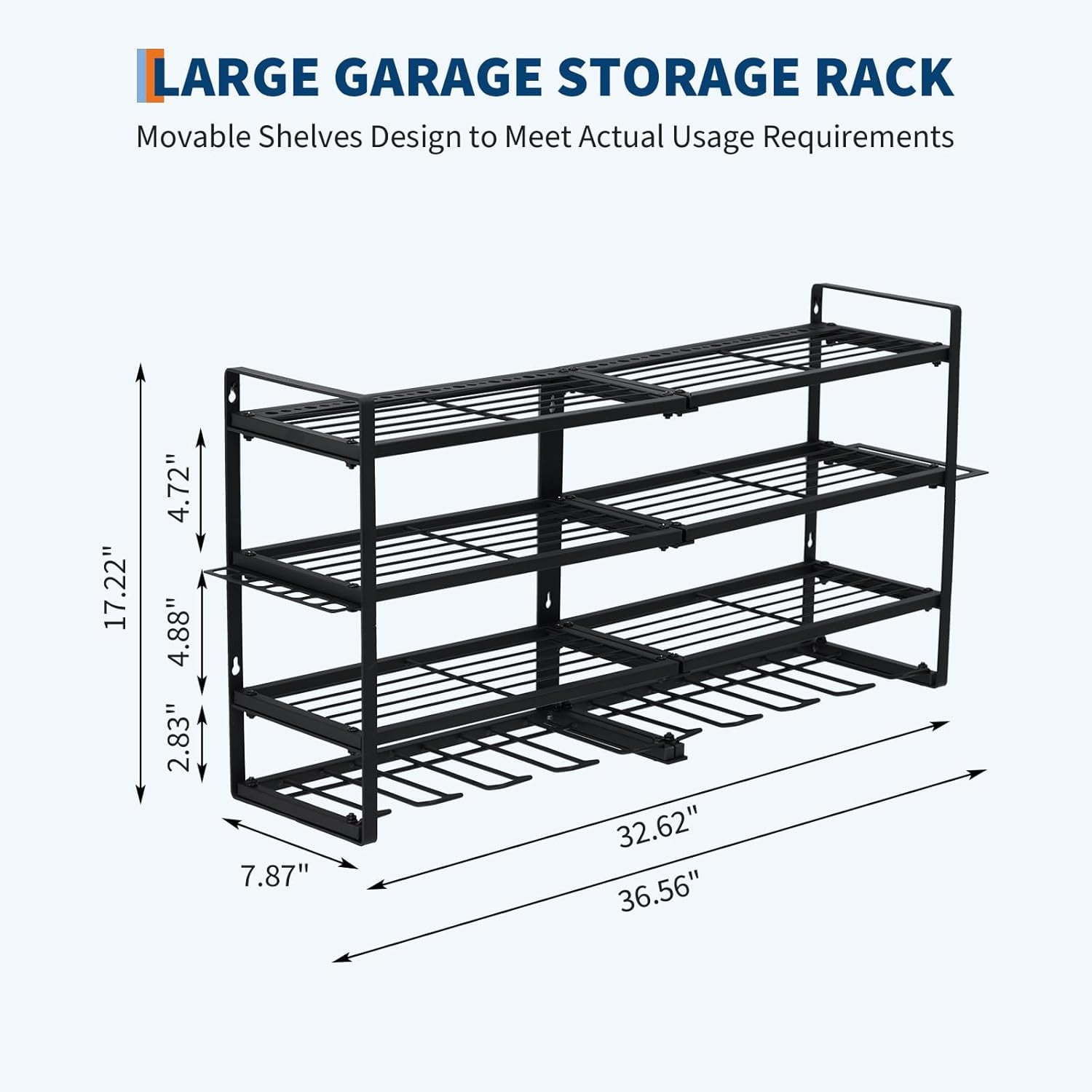 Power Tool Organizer, Drill Holder Wall Mount, Heavy Duty 4-Layer Drill Storage Shelf Loads 400Lbs, 8 Drill Holders and Drill Bit Rack, Utility Power Tool Storage for Garage Workbench
