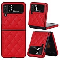 Compatible with Samsung Galaxy Z Flip 4 Case, Luxury Protective Ultra-Thin PU Leather Small Fragrance Grid Shockproof Glossy Design Back Phone Cover For Samsung Z Flip 4,Red