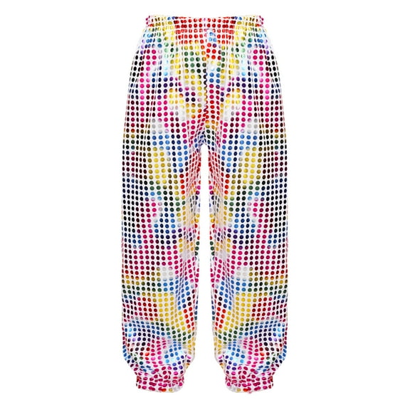 iEFiEL Kids Girls Shiny Dots Dance Pants for Hip-hop Jazz Stage Performance Competition Colorful 4-5