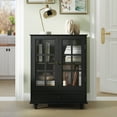 thumbnail image 3 of Buffet Cabinet with Double Glass Doors & Drawer, Modern Wooden Storage Sideboard Cupboard for Living Room, Dining Room Hallway Entryway, Cabinets, Black, 3 of 14
