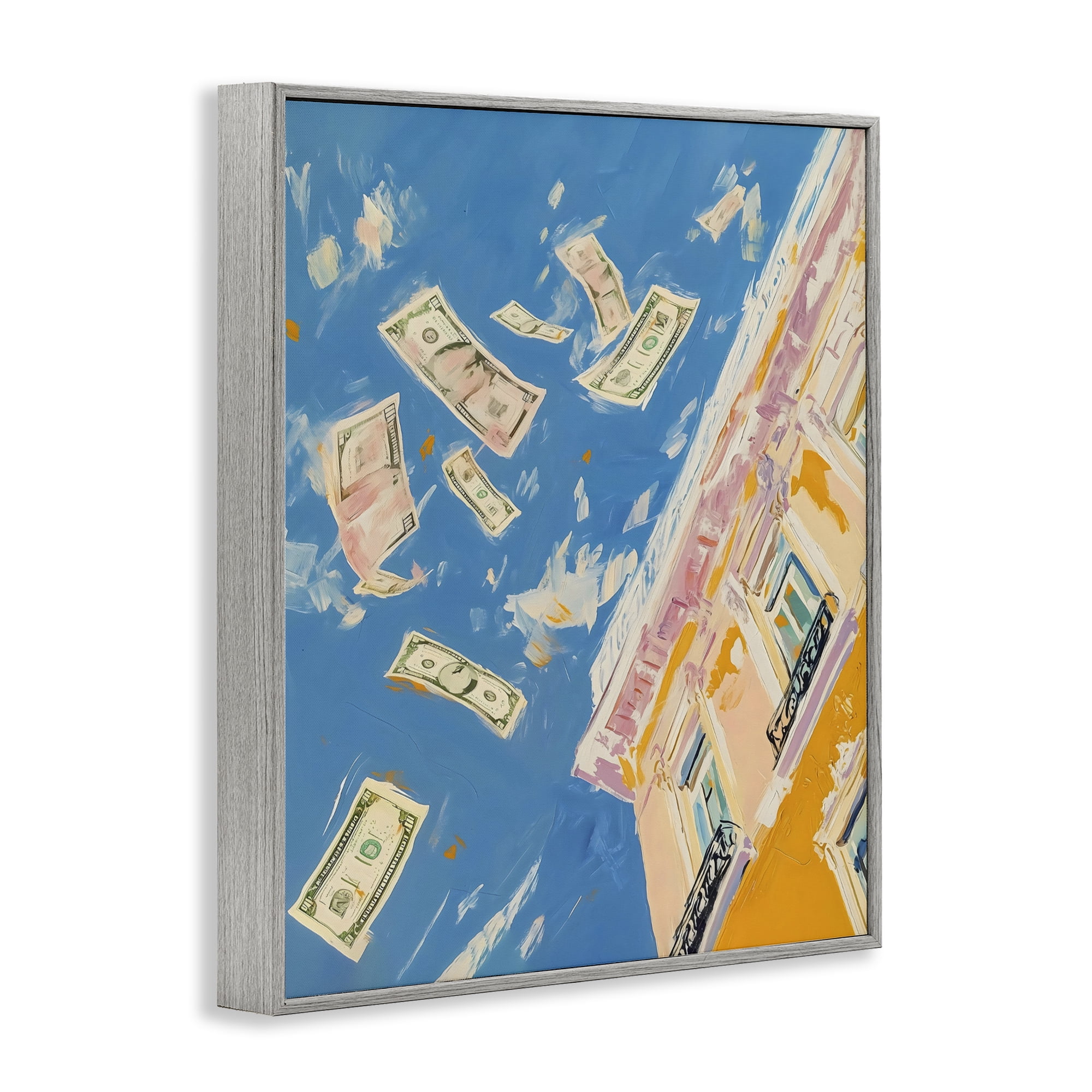 Stupell Industries Money Rain Drifting Past Windows Gray Framed Giclee Art, design by The Prints Vibe