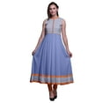 thumbnail image 1 of Bimba Robe Anarkali Géométrique Bleu Lavande Col Mandarin Sans Manches Kurtis pour Femmes Imprimé Robe Maxi Moyen, 1 of 6