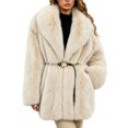 thumbnail image 2 of Miqool Women's Faux Fur Coat Lapel Collar Long Sleeve Warm Winter Coat with Pockets and Belted, 2 of 8