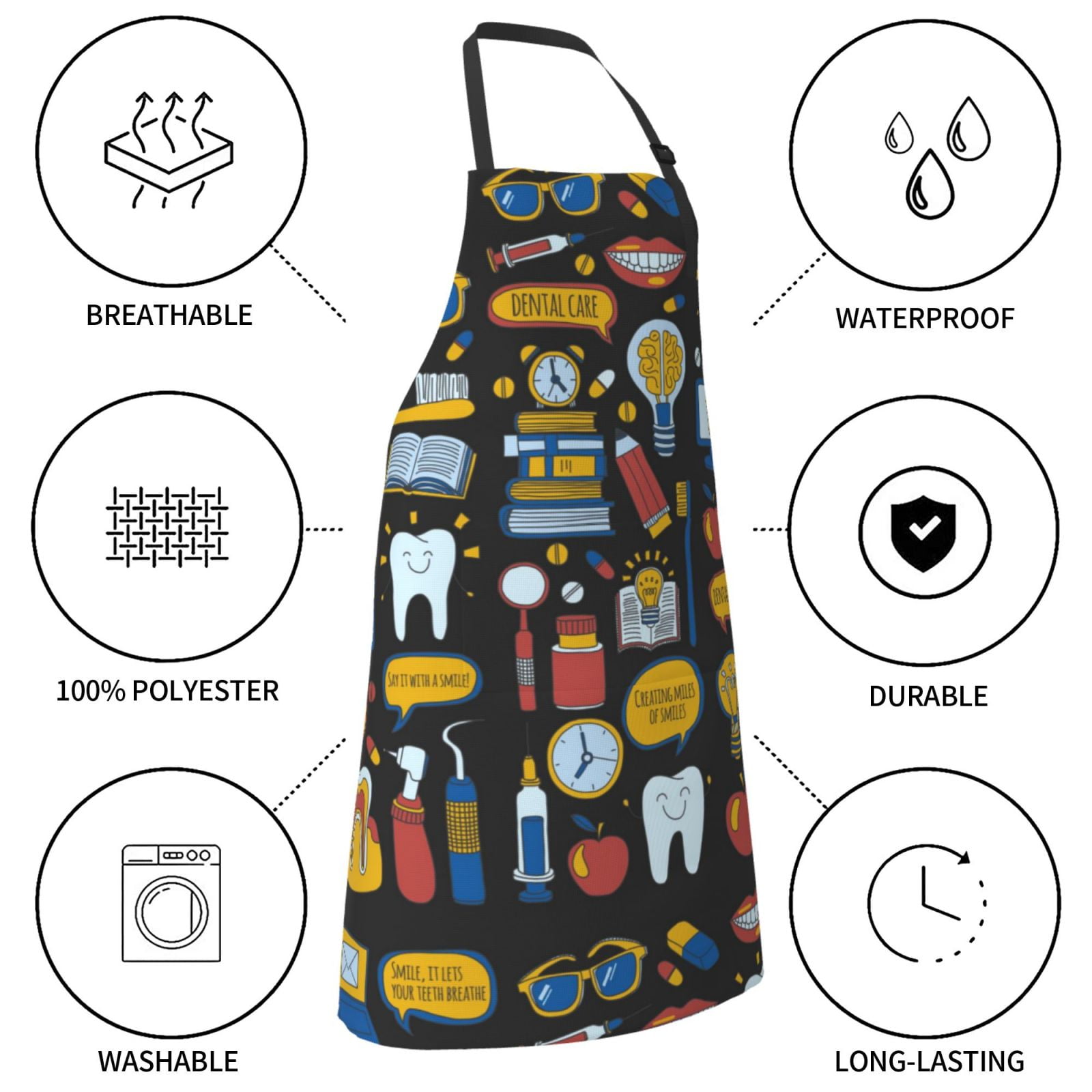 Kdxio Teeth Apron with Pockets Adjustable Kitchen Aprons for Men Women Waterproof Aprons for Cooking,Drawing,Crafting, Baking Household Cleaning